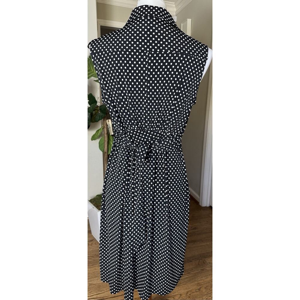 Carole Little Classic Vtg Polka Dot Sleeveless Shirt Dress Size 12 Black Midi - Picture 3 of 6